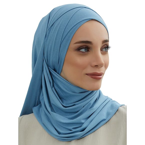 Instant Hijab Scarves For Women Muslim 95% Cotton Turban Scarf Head Wrap Sky💐